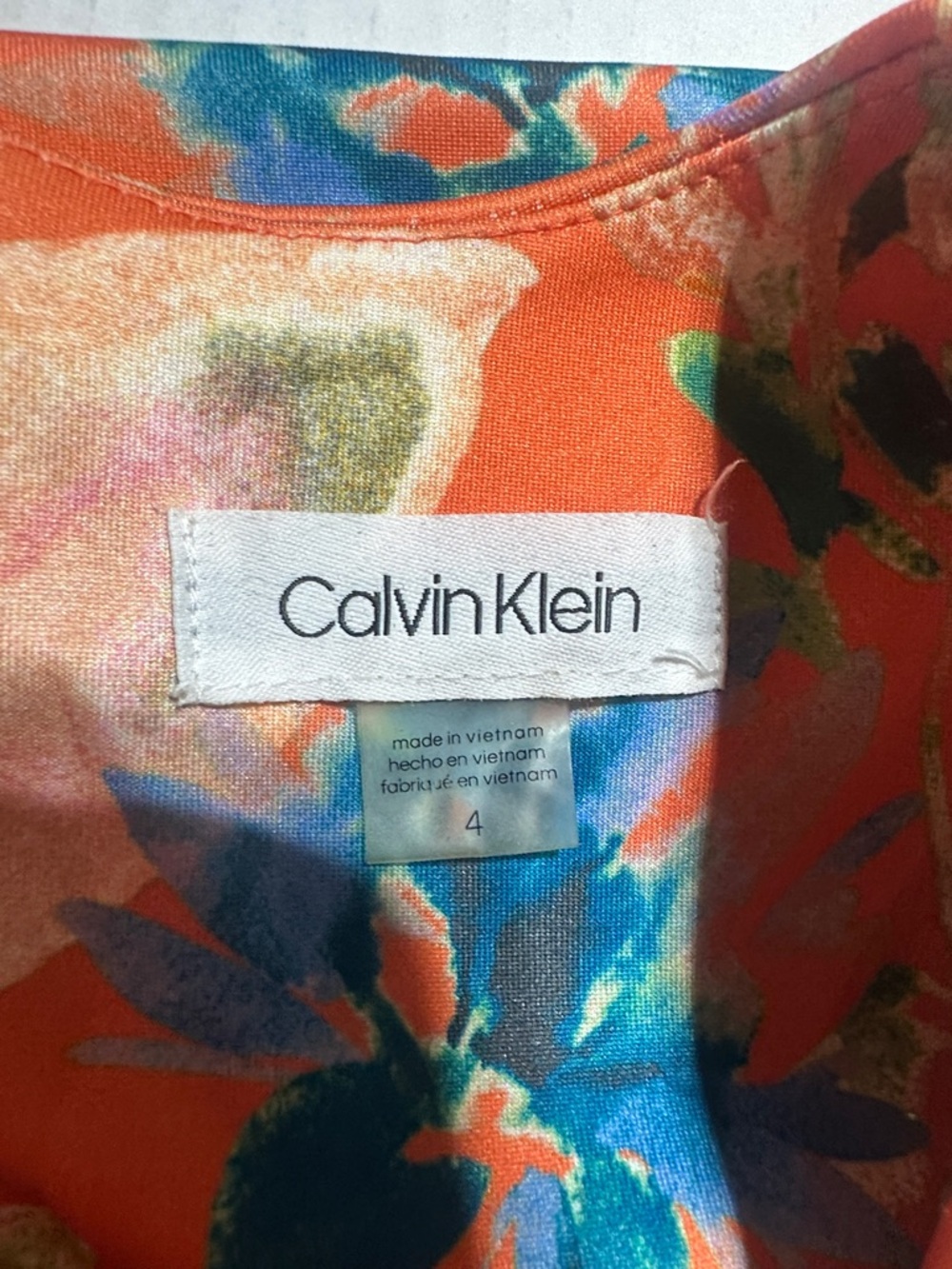 Calvin Klein Floral stretchy Orange Sheath Dress Vibrant Floral Print zipper sz4 - Picture 7 of 10